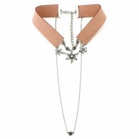 Suede Blush Collar Crystal Floral Choker Necklace